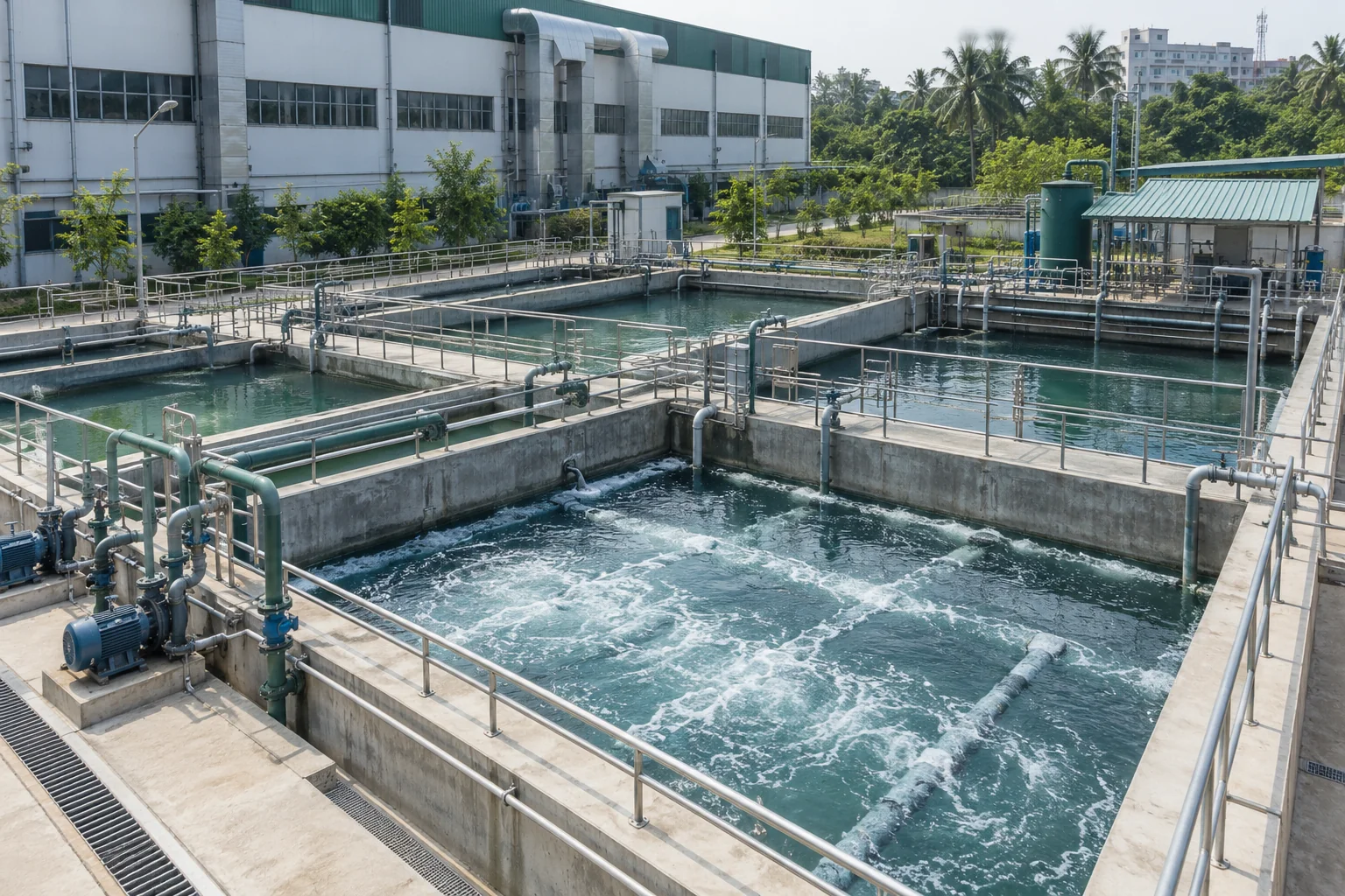 Illustrative textile effluent treatment plant with rectangular aeration basins